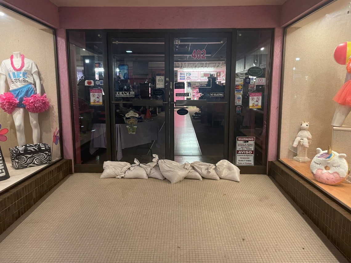 While facilitating the FLUJOS RGV launch heavy rains and floods were predicted. This small business used sandbags to block the potential inundation.