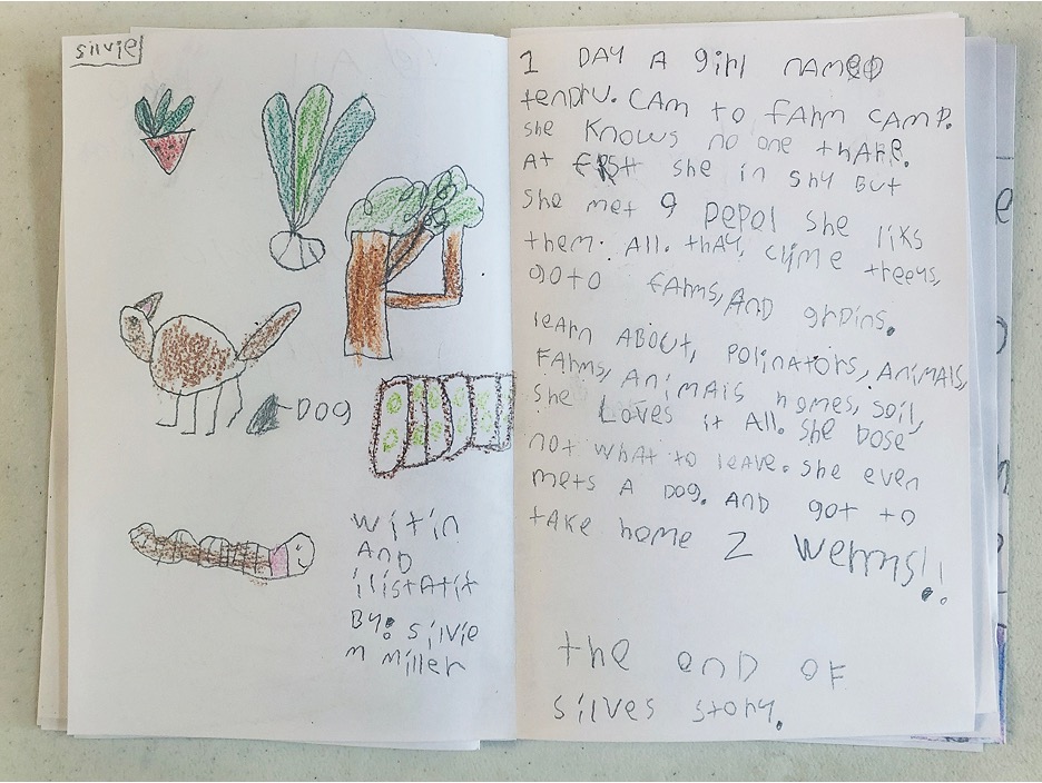 A child's drawing about learning on a farm