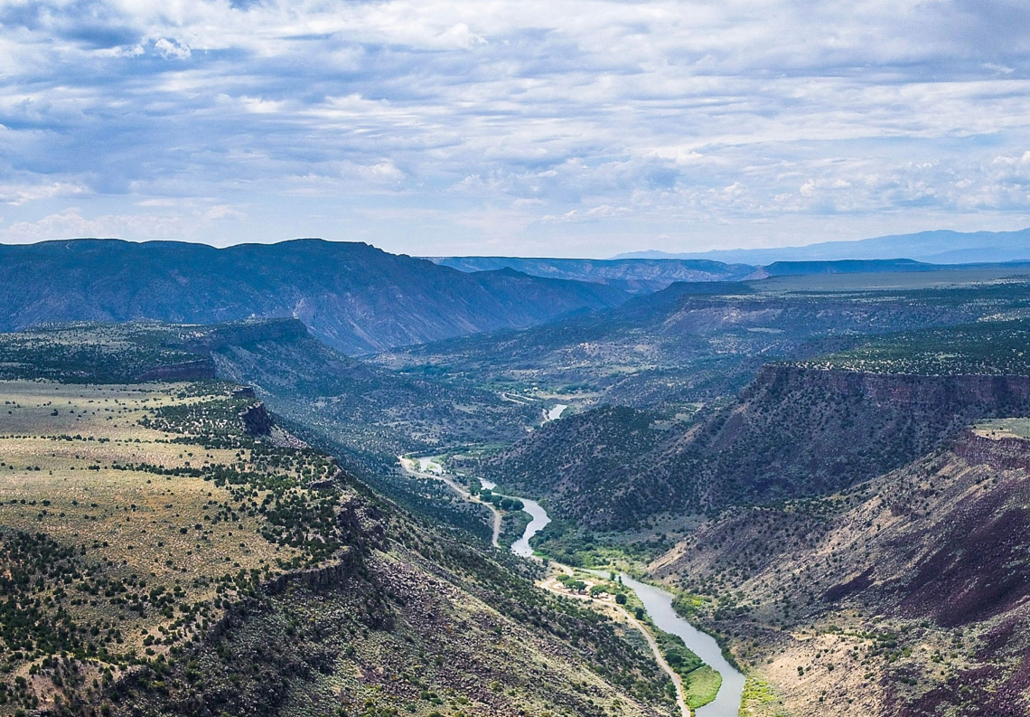 Landscape view of a canyon and river in New Mexico