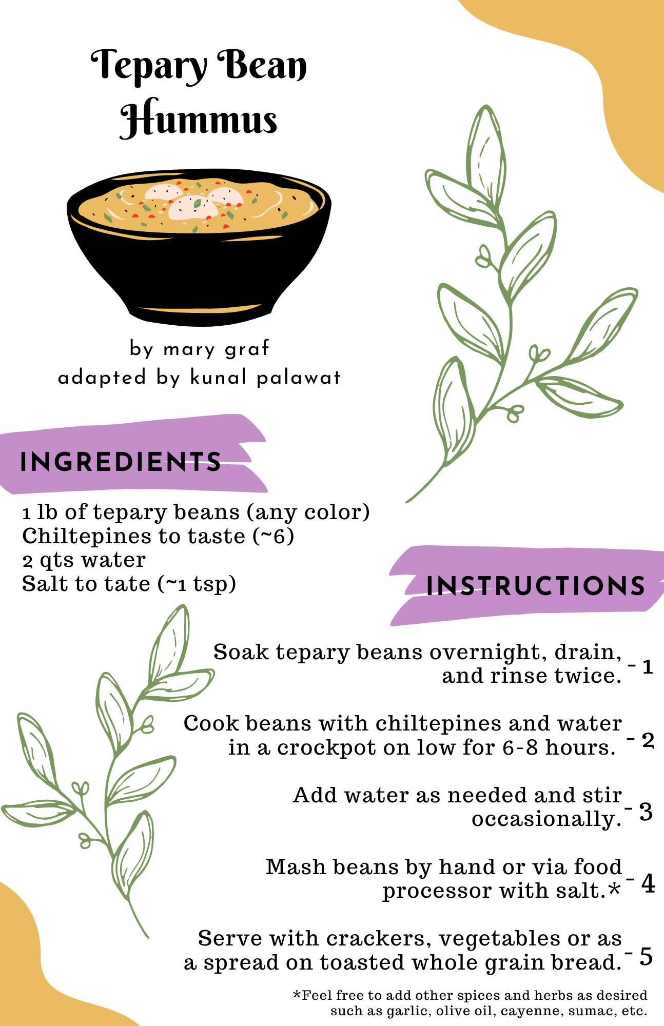 Tepary bean hummus recipe.