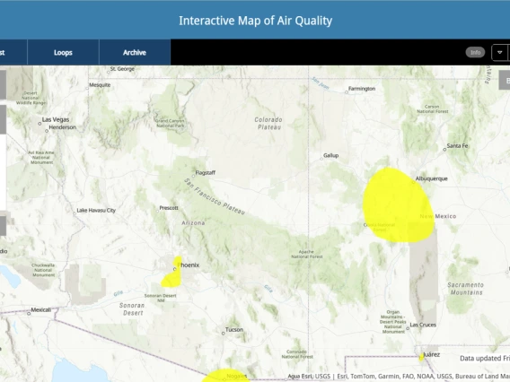 Screen Shot of the AirNow Air Quality Interactive Map of Arizona and New Mexico