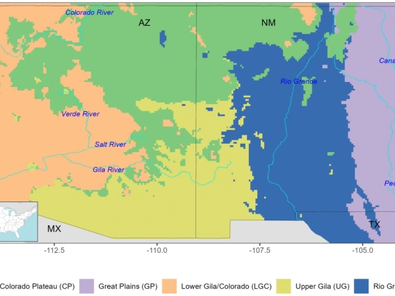 Five southwestern US climate regions resulting from cluster analysis.