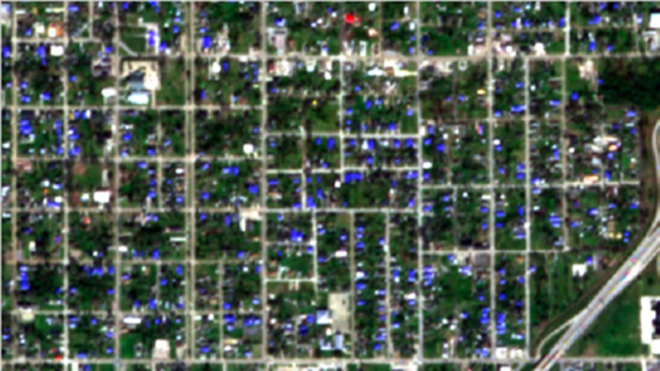 PlanetScope image scene of 3-meter resolution acquired over a neighborhood in North Lake Charles on November 30, 2020 (two months after Hurricane Laura and one month after Hurricane Delta).